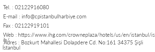 Crowne Plaza stanbul Harbiye telefon numaralar, faks, e-mail, posta adresi ve iletiim bilgileri